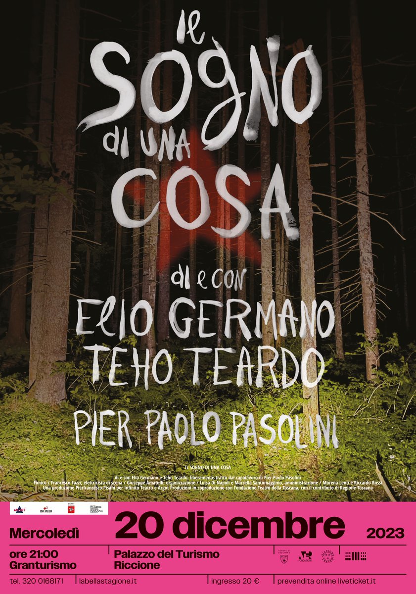 Ma quelli erano i giorni della speranza: la guerra pareva ormai lontana e, per la gioventù, cominciava la vita. Il primo sogno di Pier Paolo Pasolini. Un racconto sonoro per la scena di @TehoTeardo e Elio Germano. Il 20 dicembre 2023 alla Granturismo di Riccione