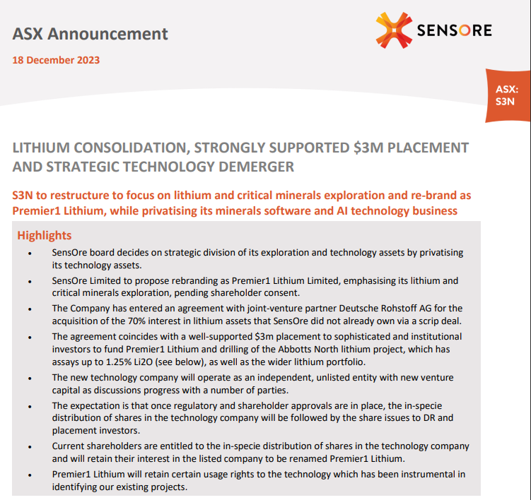 ChuckChunder007's tweet photo. Having offered shares at $0.85 in its February 22 IPO,  AI exploration company #S3N $S3 announces a $3m placement at $0.05/share along with plans to demerge its AI business. Ouch! https://t.co/vHnRz5Bng5