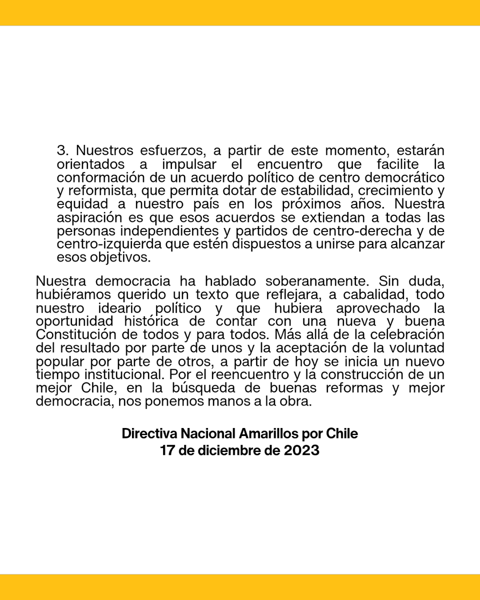 Amarillos_Chile's tweet image. Declaración de la Directiva Nacional de Amarillos por Chile.