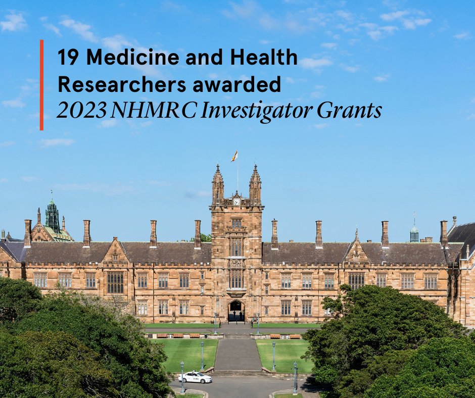 19 @syd_health researchers have been awarded 2023 @nhmrc Investigator Grants to help solve some of the world’s most pressing problems across the spectrum of #health & #medical research.👏 Learn more: bit.ly/41qNH41 #LeadershipForGood