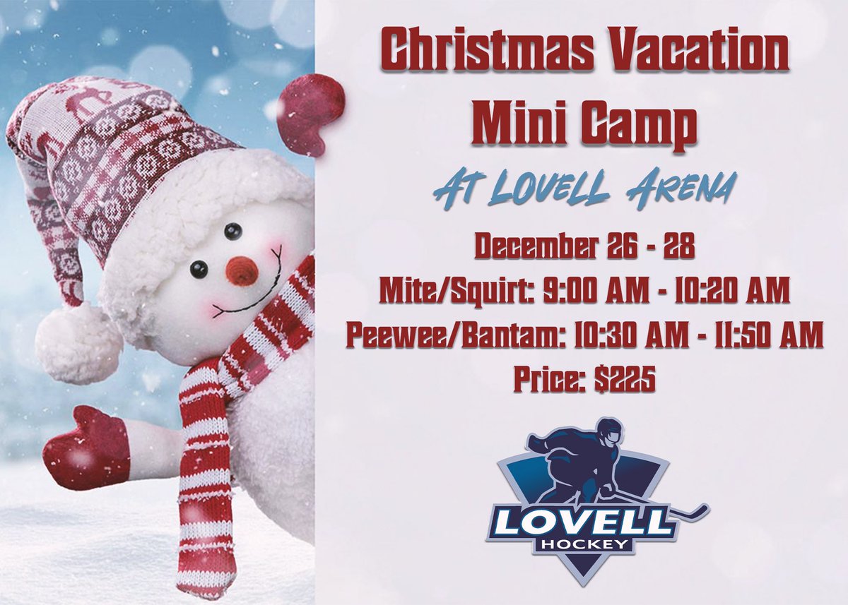 Need an activity for winter break ? Register now for our Christmas Vacation Mini Camp by clicking the link below 🚨🏒 lovellhockey.leagueapps.com/camps/4116647-…
