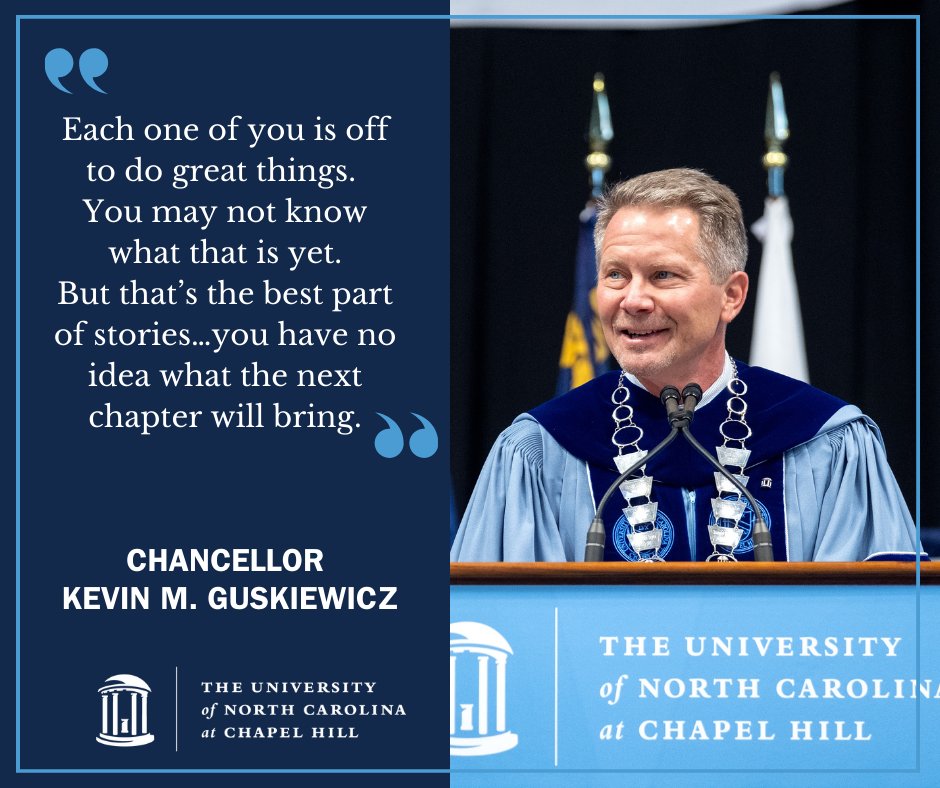UNC's tweet photo. In his remarks at the #UNC23 winter graduation ceremony, Chancellor @KevinGuskiewicz reminded Tar Heels that graduation is just the beginning of their next chapter https://t.co/K8RmbFMl1e
