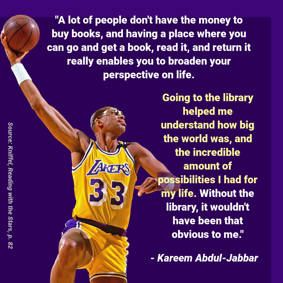 'I've been an avid reader my whole life & spent a lot of time in the library when I was a kid.' Wishing a speedy recovery to NBA champion #kareemabduljabbar, a lifelong supporter of #libraries & #literacy. All students deserve school libraries. 
#literacymatters #txed #HISD