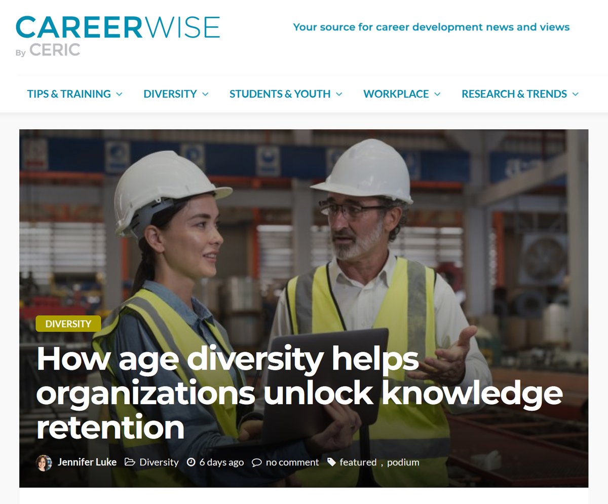 Thanks @ceric_ca for the invite to contribute an article to @careerwise_ca. #Careerdevelopment for an #agediverse #workforce + how #agediversity helps organisations unlock knowledge retention and is essential for economic productivity. #workershortage 💻>> careerwise.ceric.ca/2023/12/11/age…