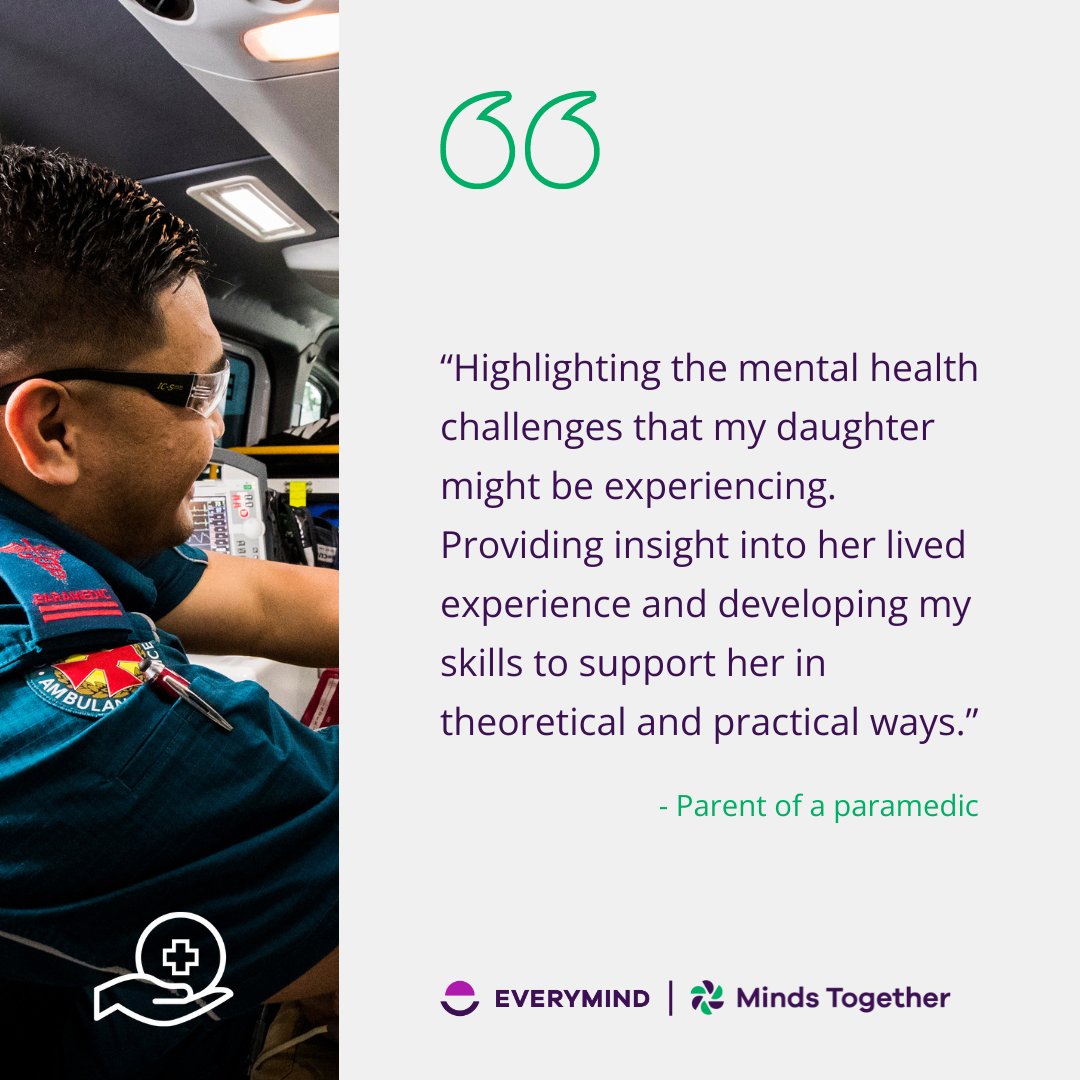 EverymindAU's tweet image. Family and friends are often the primary support for paramedics. This support can vary from providing a listening ear to emotional, financial and practical help that goes beyond the everyday responsibilities of being a partner, spouse, parent, friend or colleague.
Our…