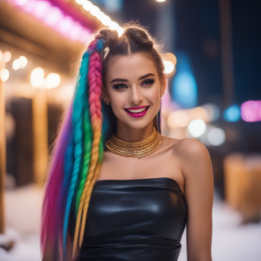 Rainbow Braids just for fun 🌈 #NightimeVibes #Underthelights 
✨👯‍♀️
