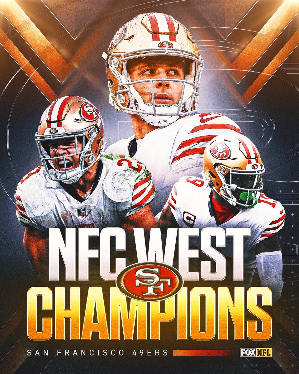 FOX Sports: NFL (@nflonfox) on Twitter photo Back-to-back!
The <a href="/49ers/">San Francisco 49ers</a> win the west and are the first team to win a division title this season! Back-to-back!
The <a href="/49ers/">San Francisco 49ers</a> win the west and are the first team to win a division title this season!