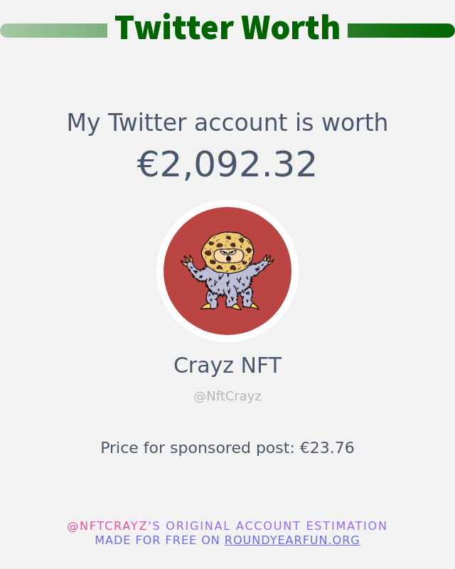 Mi valor en Twitter es de: €2,092.32

➡️ funxgames.me/twitterworth?l…