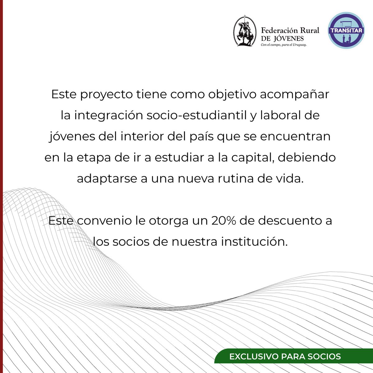 🗣️| Charla proyecto Transitar

Este miércoles 20 de diciembre a las 19:30 h, te invitamos a la charla Informativa sobre el Proyecto Transitar, exclusiva para Socios.

Federación Rural de Jóvenes
Por los JÓVENES, con el CAMPO y para el URUGUAY