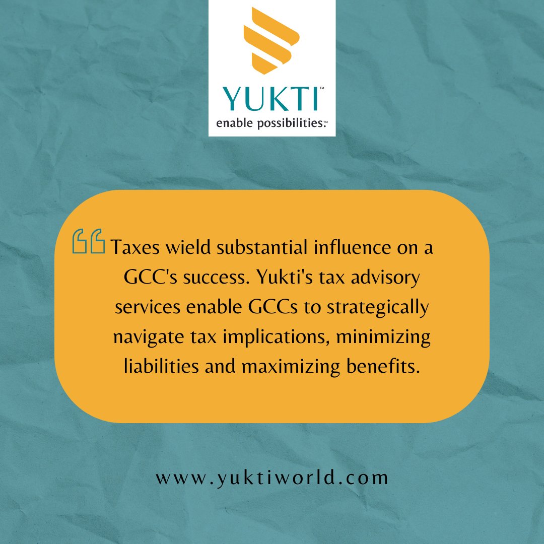 #YuktiGlobalServices #Yuktiworld #Yukti

#GlobalCapabilityCenters #GCCs #GCCServices #GCCServiceprovider #GCCSuccess #GCCAlignment

#DeliveringResults #VisionaryLeadership #StrategicAlignment #TaxAdvisory #TaxCompliance

#GCCsinIndia