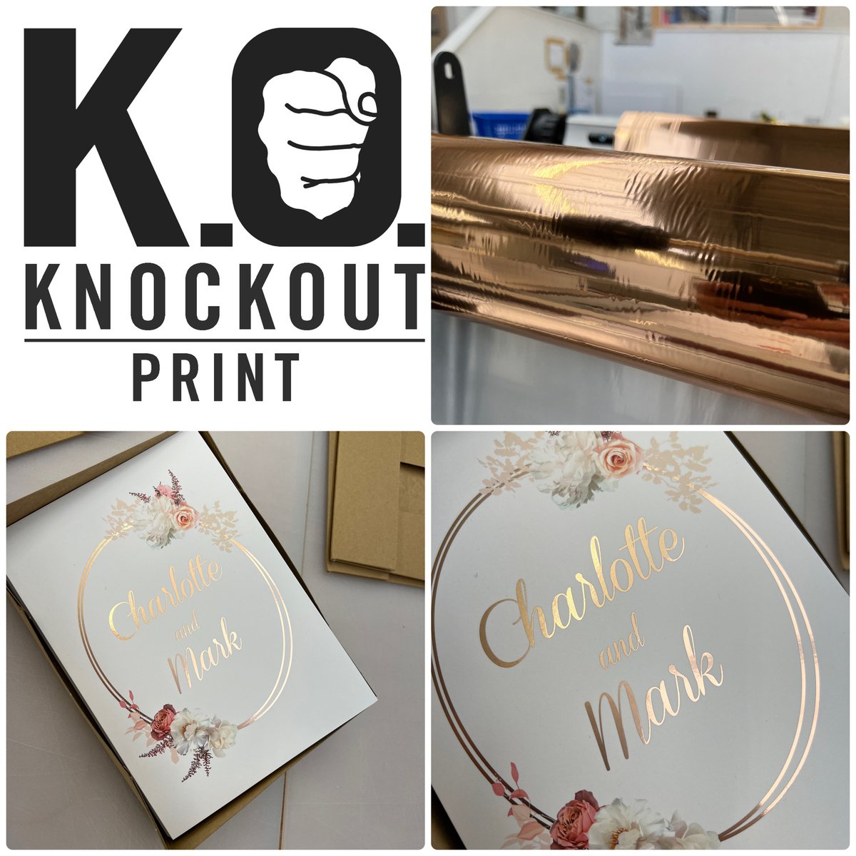 Planning a wedding in 2024? Check out this superb rose-gold foiled #weddingstationery printed recently by @knockoutprint!  #knockoutprint #printing #stationery #brochures #books #digitalprinting #leaflets #foilblocking #localprint knockoutprint.co.uk