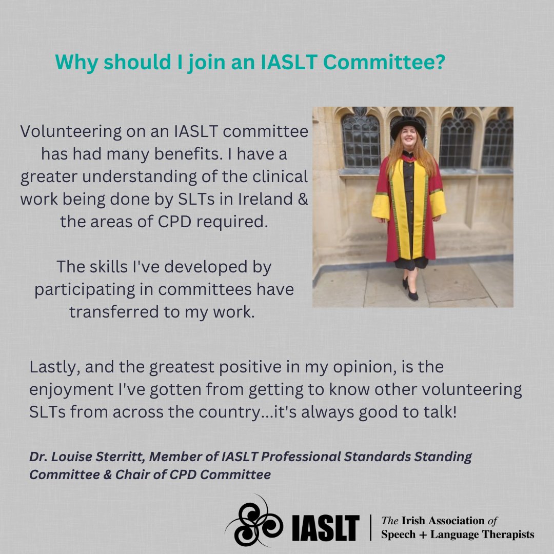 Have you considered joining an IASLT Committee?

Are you passionate about the profession and the importance of working together to highlight important issues for IASLT members and key stakeholders?

Find out more here: iaslt.ie/what-s-new/ias…

#IASLTAdvocates #MemberBenefits