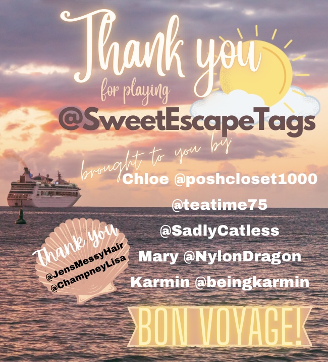 🙏Thank you for playing our final💙💜Sweet Escape💜💙#BeAHolidayHeroBy with me, Chloe @poshcloset1000 & HUGE thanks to the #BestTeamEver who’ve supported me through it all: @teatime75 @SadlyCatless @NylonDragon @beingkarmin @JensMessyHair & @ChampneyLisa Love you all💙💜