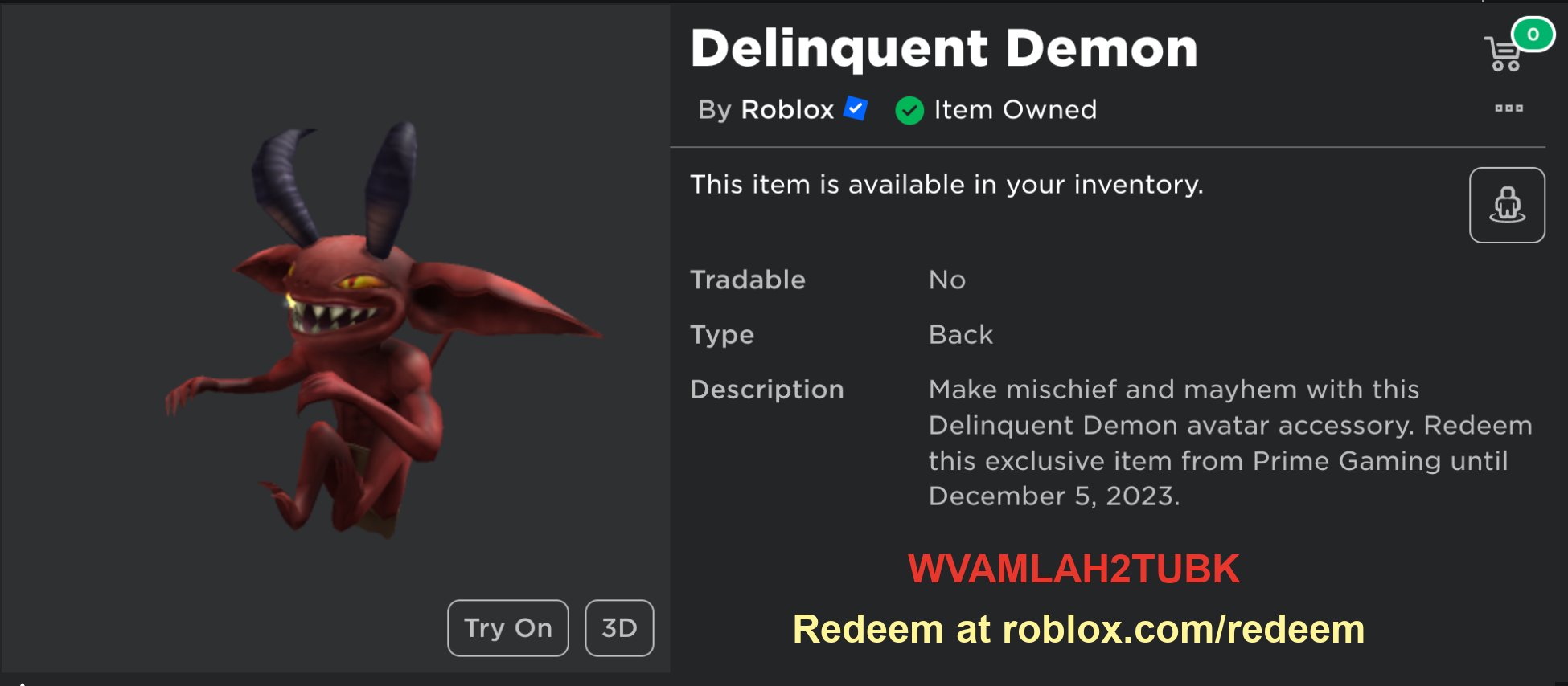 FREE ACCESSORY! HOW TO GET Delinquent Demon! (ROBLOX  PRIME GAMING  2023) 