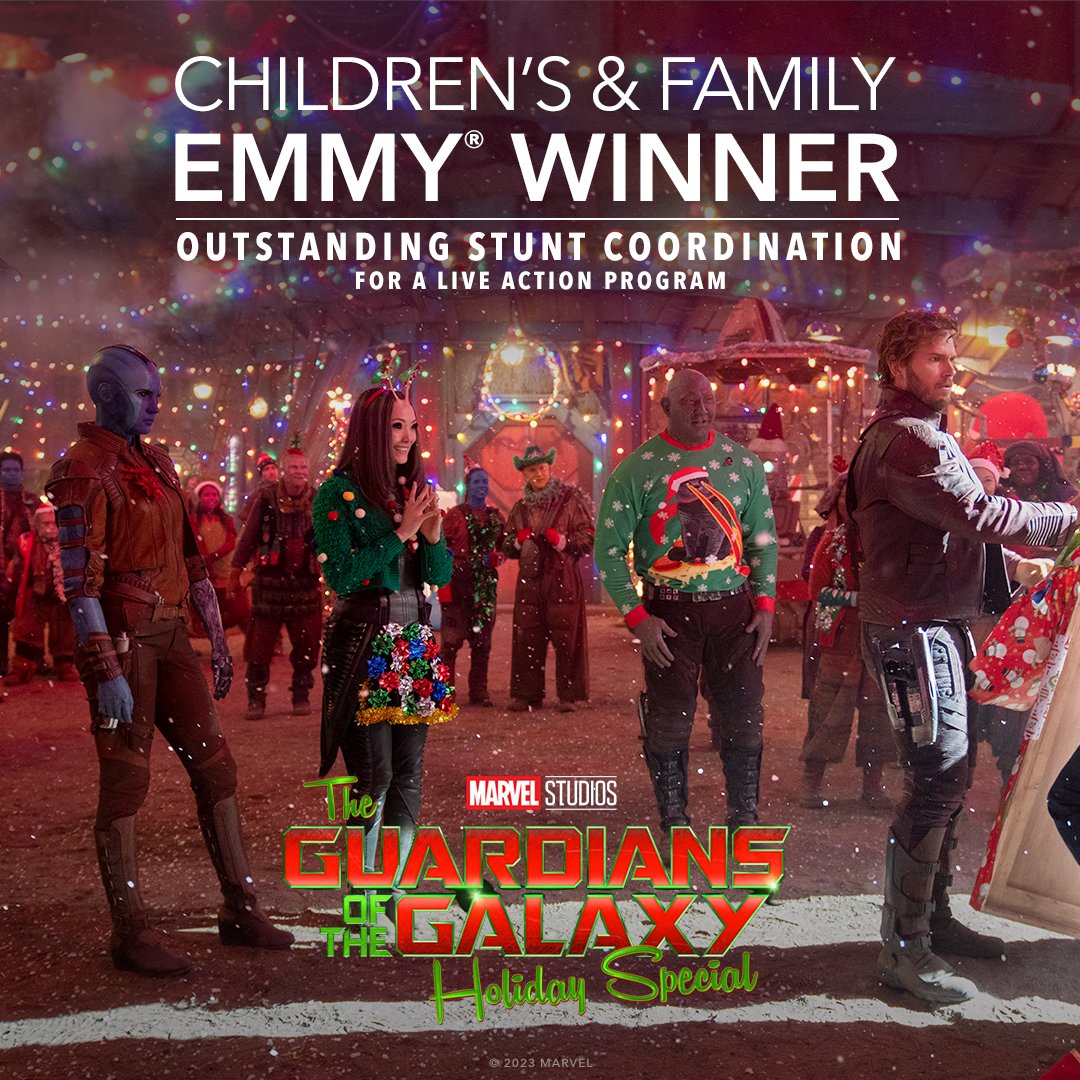 Congratulations to the cast and crew of Marvel Studios’ Special Presentation: The Guardians of the Galaxy Holiday Special on their four Children’s and Family Emmy® Award wins including Outstanding Fiction Special! #Emmys