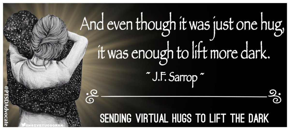 PTSDAdvocate's tweet photo. And even though it was just one hug it was enough to lift more dark.
~ J.F. Sarrop ~
Sending virtual hugs to lift the dark.๐ซถ
#Hugs
#HugsForTheHolidays
#XFamily
#CPPFamily
#SUPERFAMILY https://t.co/YacNnTnYbp