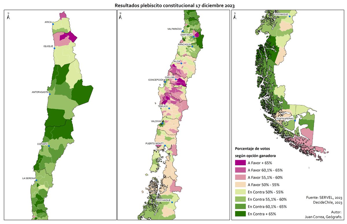 Mi colega Juan Correa (geógrafo y urbanista) hizo un mapa electoral con los porcentajes de cada opción "A Favor" y "En Contra" por comuna. Saquen sus propios análisis y conclusiones.
Síganlo en instagram: /geomapas.cl