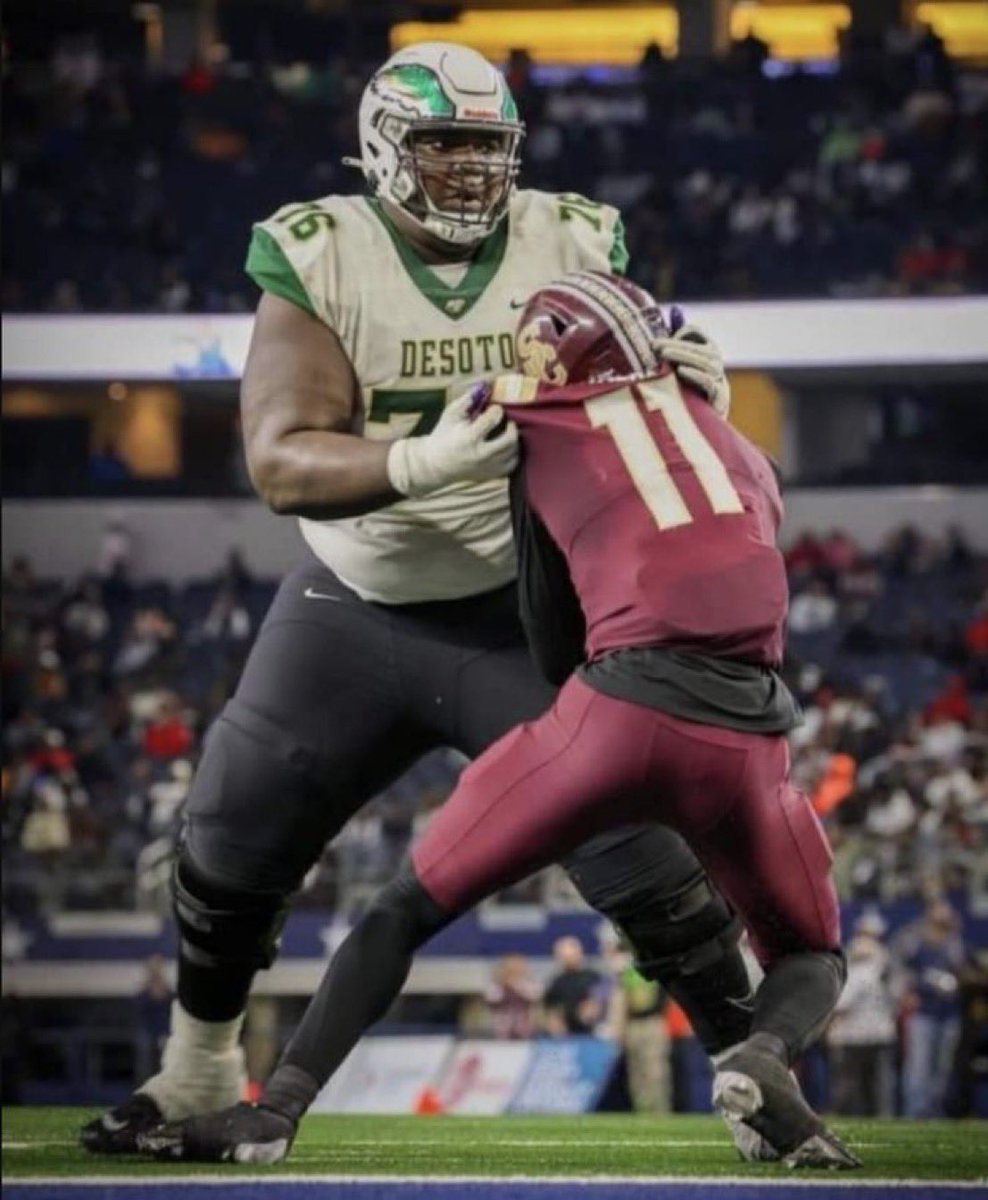Meet 6-foot-7, 380 pound OT Byron Washington from Desoto High School.

Byron makes the competition look like INFANTS.

Somehow, he is the 709th nationally rated recruit.

Texas is currently the favorite to land him.