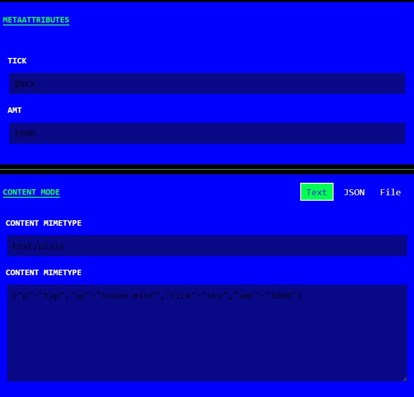 第2个双协议代币 $NKY

TAP+CBRC-20：cybord.org/thecraft.html总量2.1w张，目前只打了800多张，TICK填写$NKY，amt填 1000 底下的CONTENT MIMETYPE 填写这段代码 {"p":"tap","op":"token-mint","tick":"nky","amt":"1000"} 
第1个 brc20+cbrc20 $SYMM 市场价格4倍