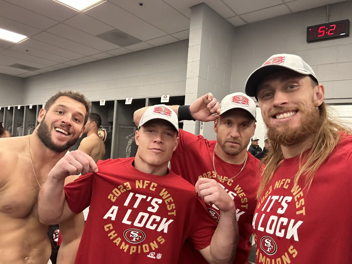 NFC west champs! 
#ProBowlVote 
Christian McCaffery 
Nick Bosa 
Kyle juszczyk 
George Kittle 
<a href="/49ers/">San Francisco 49ers</a>