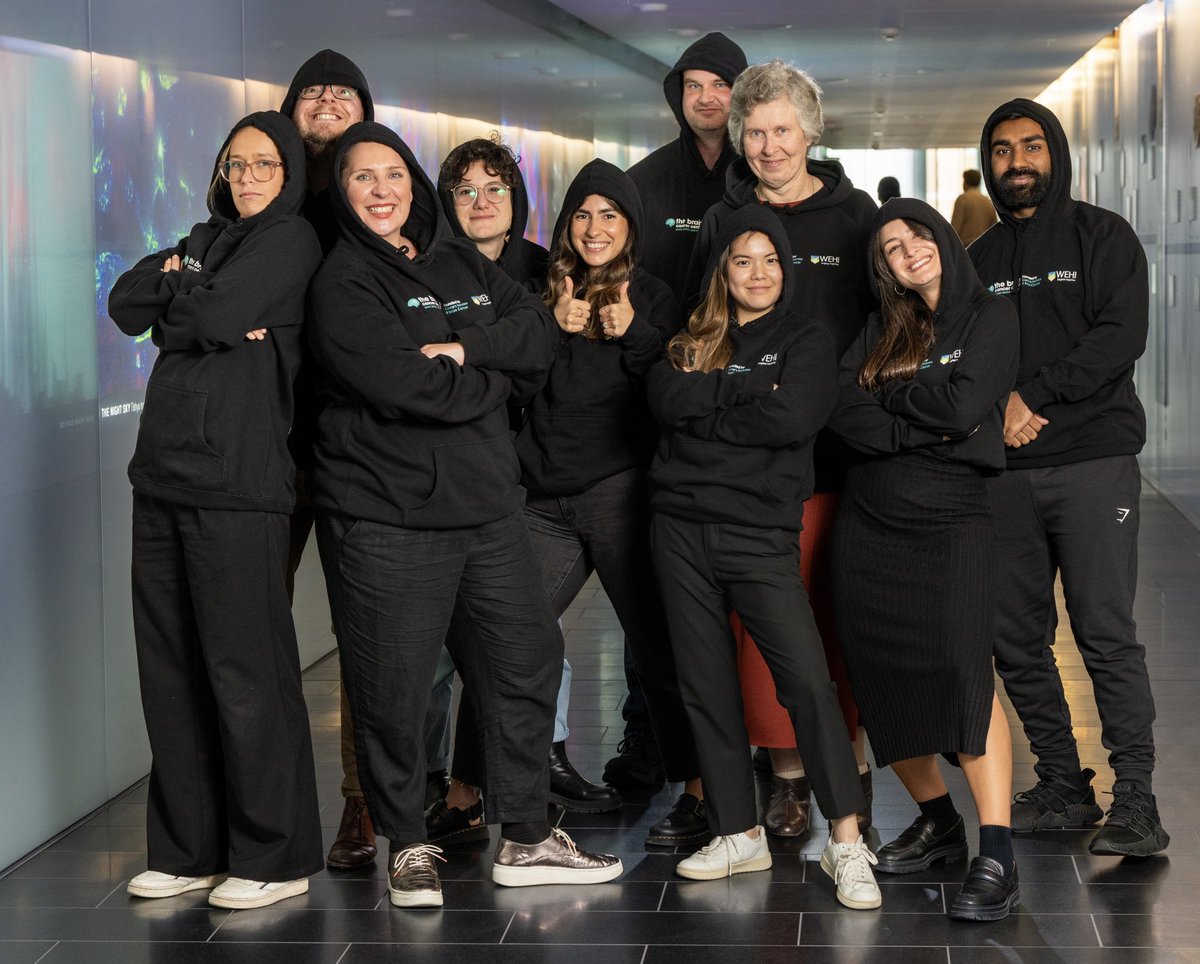 Research Rockstars Jenkins Lab 2023 rocking their Brain Cancer Centre hoodies. Proud to have these brilliant minds part of our dream team 🤘
<a href="/thezoeday/">Zoe Day</a> <a href="/DrAlexDav/">Dr Alex Davenport</a> <a href="/DrMistyJenkins/">Misty Jenkins AO</a> Dr Valeria Arcucci Yasmin Nouri <a href="/CTLengineer/">Ryan S Cross</a> Dr Kathy Watson <a href="/leesa_lerts/">Leesa Lertsumitkul</a> Krishneel Prasad