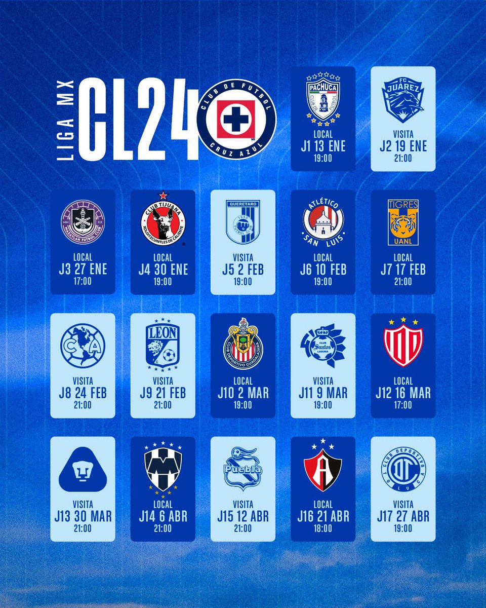 📆 El calendario del #Clausura2024 🔥 Guarden las fechas de los encuentros de La Máquina para el próximo torneo. #AzulDePorVida