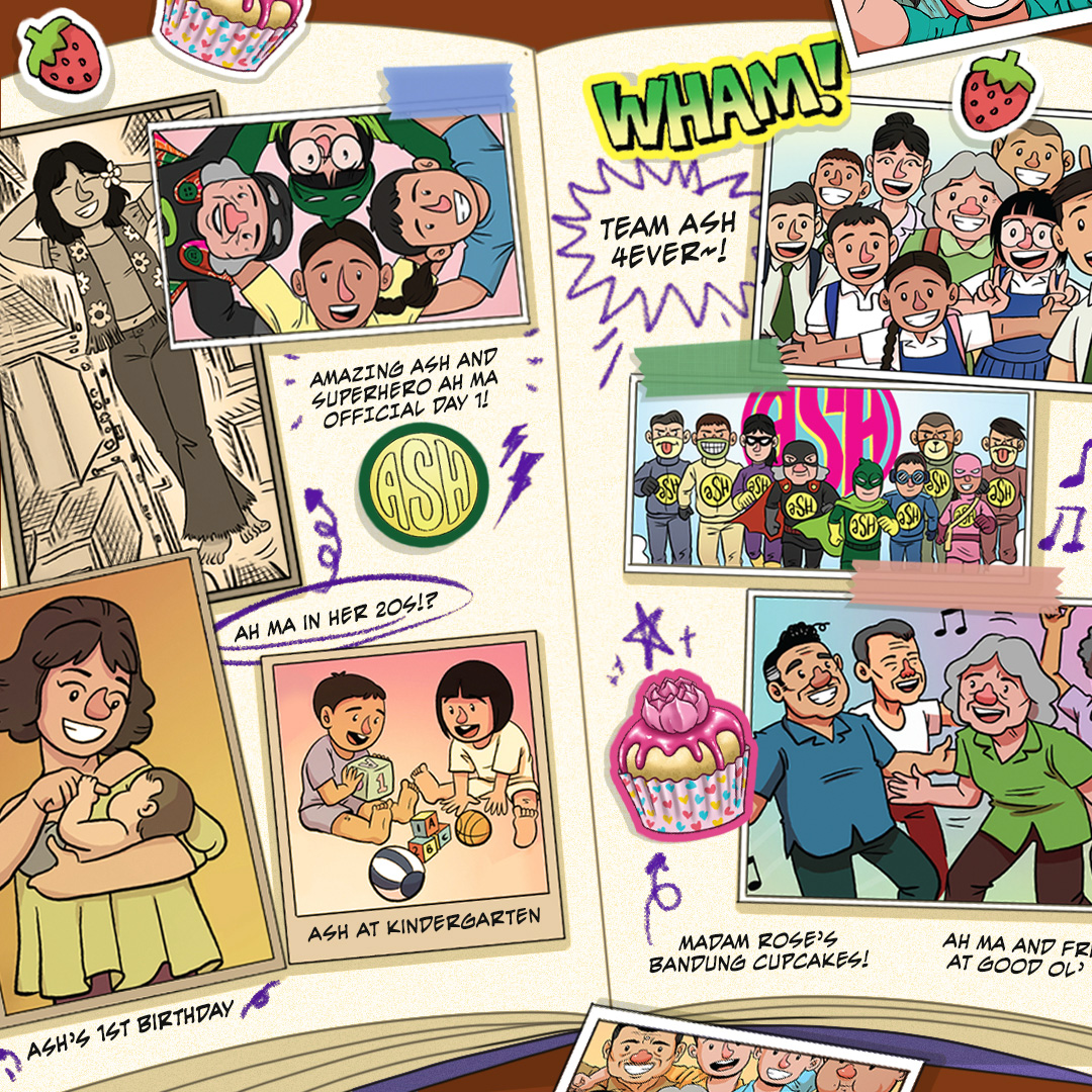 From watching Ash as a baby to joining Team Ash on superhero adventures, Ah Ma has a pretty exciting life! Even though her memories get jumbled up sometimes, looking at photographs and reminiscing the events with Ash is always a meaningful way to spend time together.