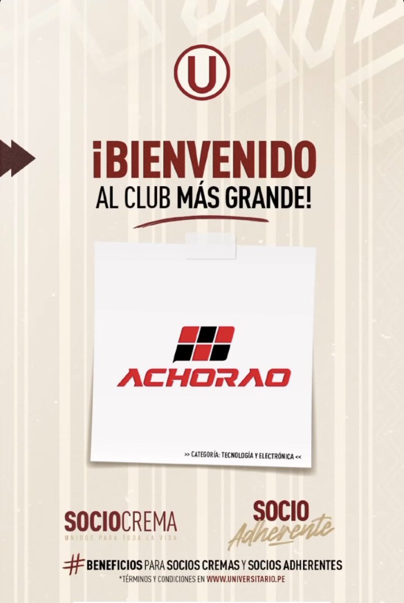 achoraocom's tweet image. 10% off para todos los cremas @Universitario socios adherentes 🍫🍫🍫 en toda la tienda 🙉🙉 achorao.com