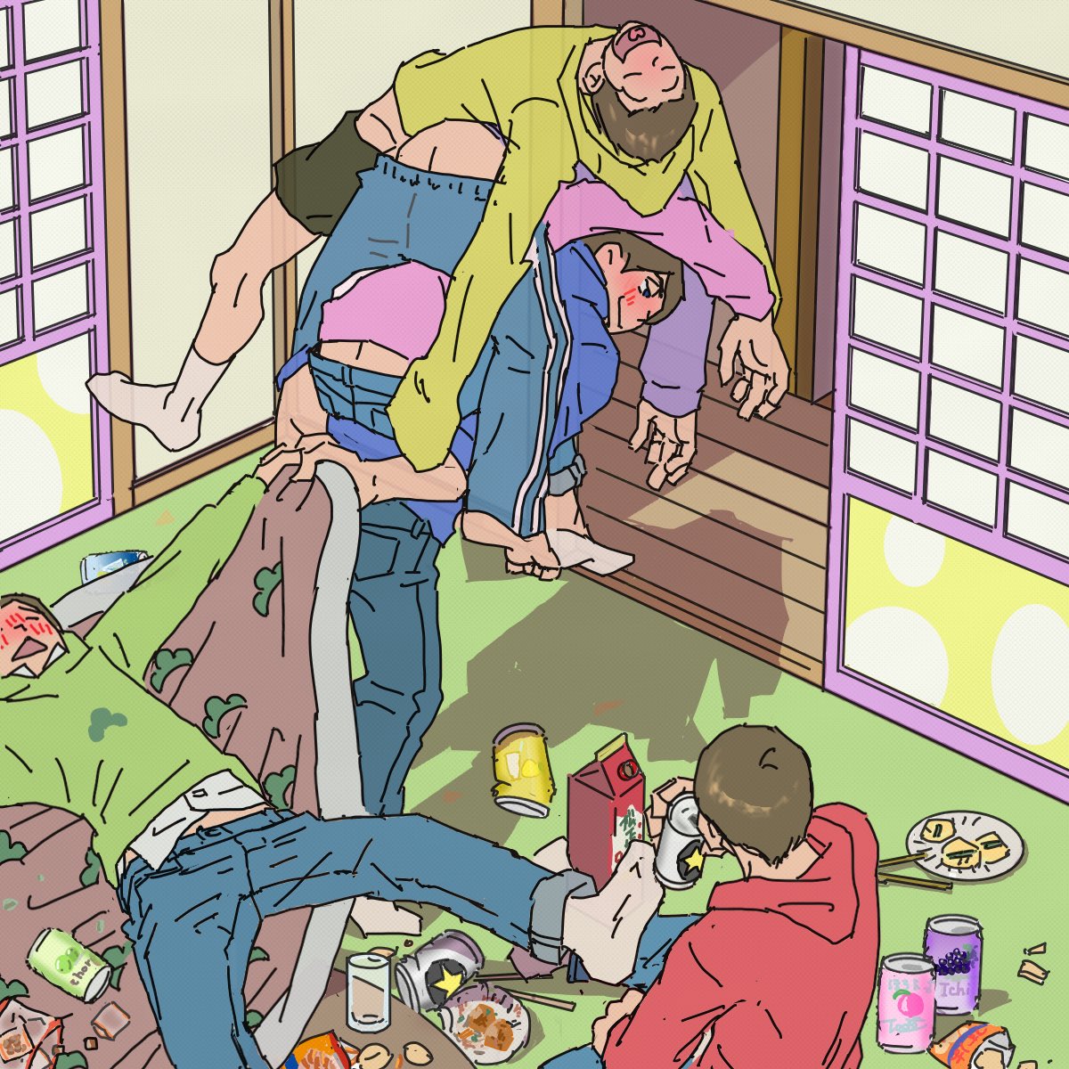 #１００日間松絵描く猛者たち
81
「おーい　1人ぐらい置いてけよ」
「ん〜？」