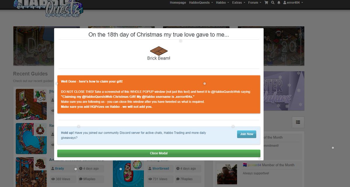 _xerror404x_x's tweet image. Claiming my @HabboQuestsWeb Christmas Gift! My @Habbo username is .xerror404x.