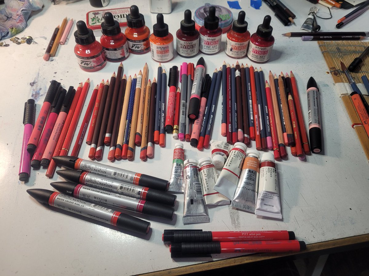 All the jokes about stocking up on red for the @CorpseOfficial Coloring book...well, here is a sample of my 'Reds'. @EyesoreMerch
.
.
.
#winsorandnewton #fabercastell #prismacolor #derwent #drphmartins #dalerrowney #holbein