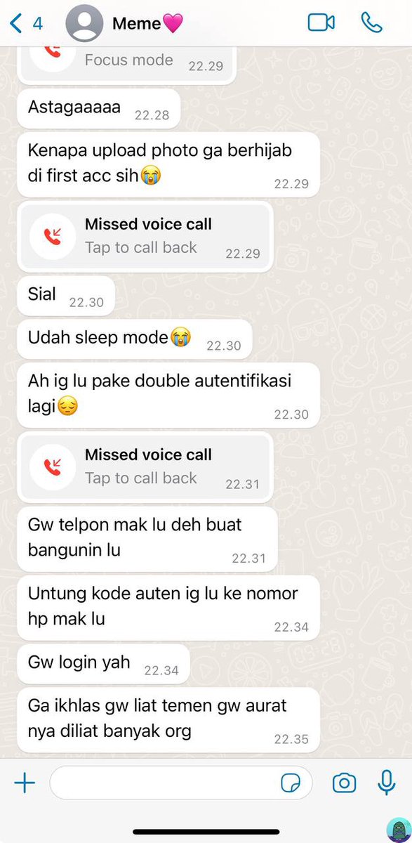 💚 semalam aku salah upload igs, di sec acc itu isi nya ciwi2 semua. trs bestie aku yg panik bgt pdhl dia beda agama sm aku, untung dia tau pass aku😭
Btw kita temenan dah dari sd sampe skrg kuliah🥺