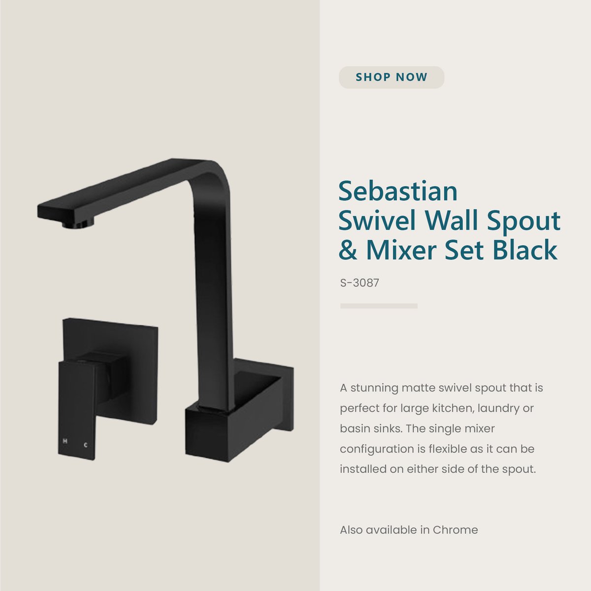 Upgrade your kitchen, laundry or bathroom sink with our matte black square swivel wall spout & mixer set.

#tapware #taps #kitchentaps #kitchen #bathroom #bathroomtaps #basintaps #squaretap #moderntaps #mixer #matte #matteblack #matt #mattblack #swivelspout