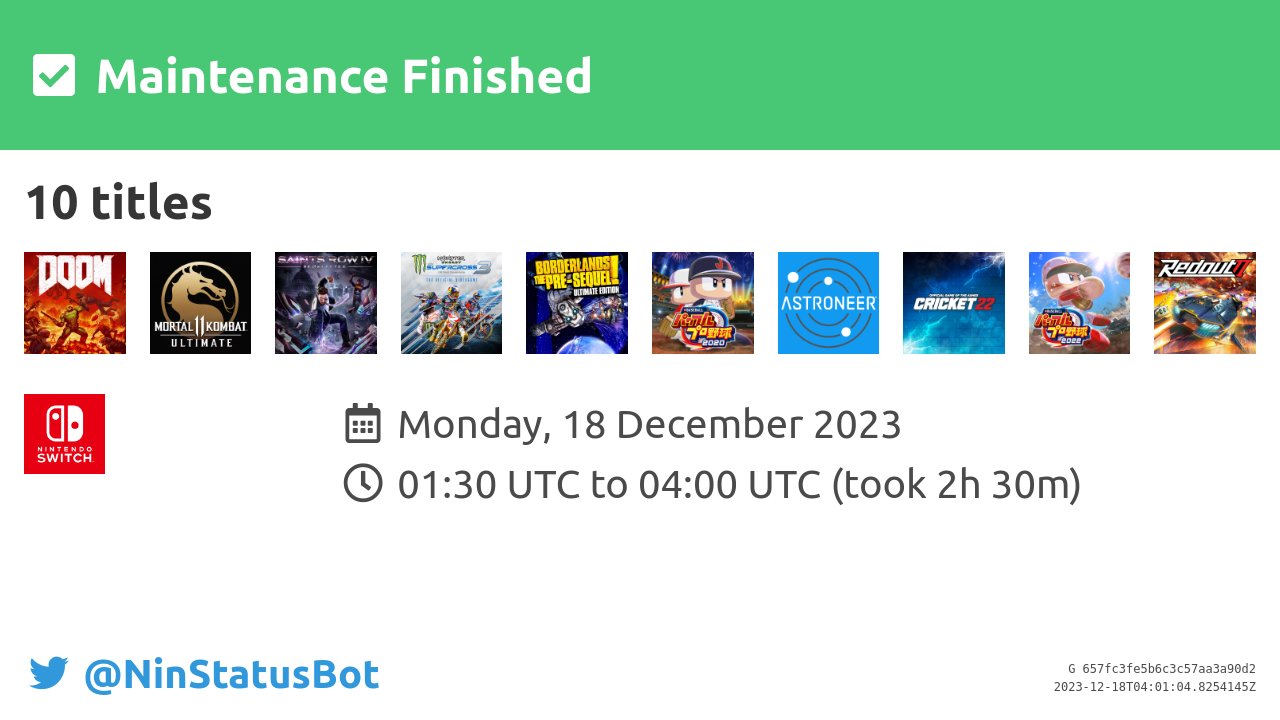 NinStatusBot on X: [Maintenance Finished] Maintenance for Super Mario  Odyssey™ has finished. #Maintenance #NintendoSwitch   / X