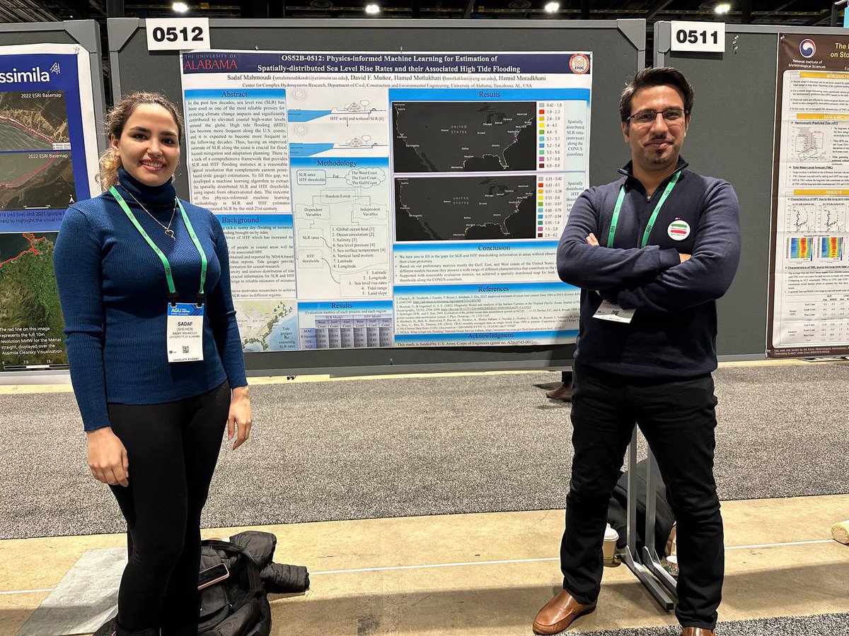 It was a great opportunity attending #AGU23. Meeting new people and getting to know their perspectives are indeed great achievements. Hope my supervisor, @HamedMoftakhari, was there too (we don’t have a picture of this year, so I’m attaching one from #AGU22). #CoastalHydrologyLab