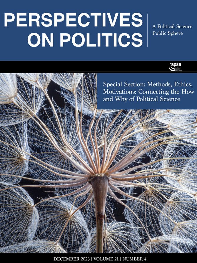 NEW ISSUE from @PoPPublicSphere - Perspectives on Politics - Volume 21 - Issue 4 - December 2023 - cup.org/3Ruylbi Includes a Special Section on 'Methods, Ethics, Motivations: Connecting the How and Why of Political Science'