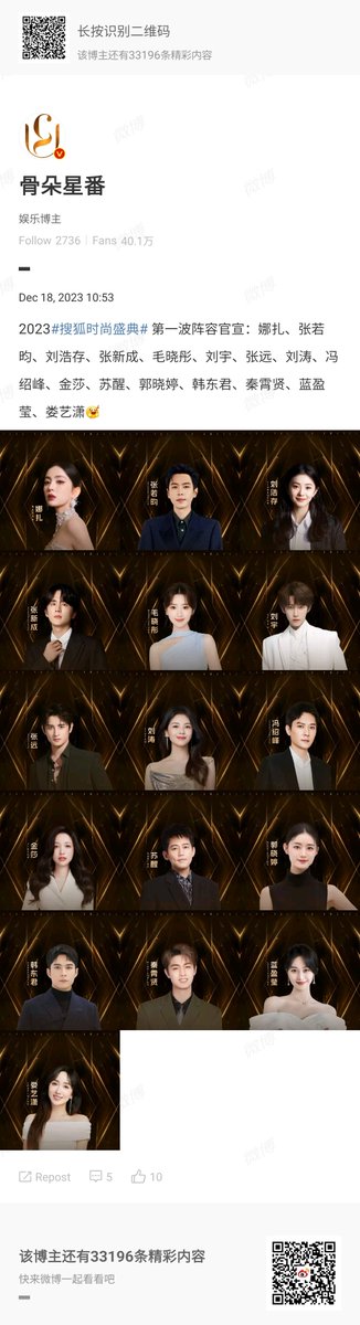 Sohu Fashion Awards 2023 ประกาศ Guest รอบแรก #GuliNazha #ZhangRuoyun #LiuHaocun #ZhangXincheng #MaoXiaotong #LiuYu #ZhangYuan #LiuTao #FengShaofeng #JinSha #SuXing #GuoXiaoting #HanDongjun, #QinXiaoxian #LanYingying, #LouYixiao