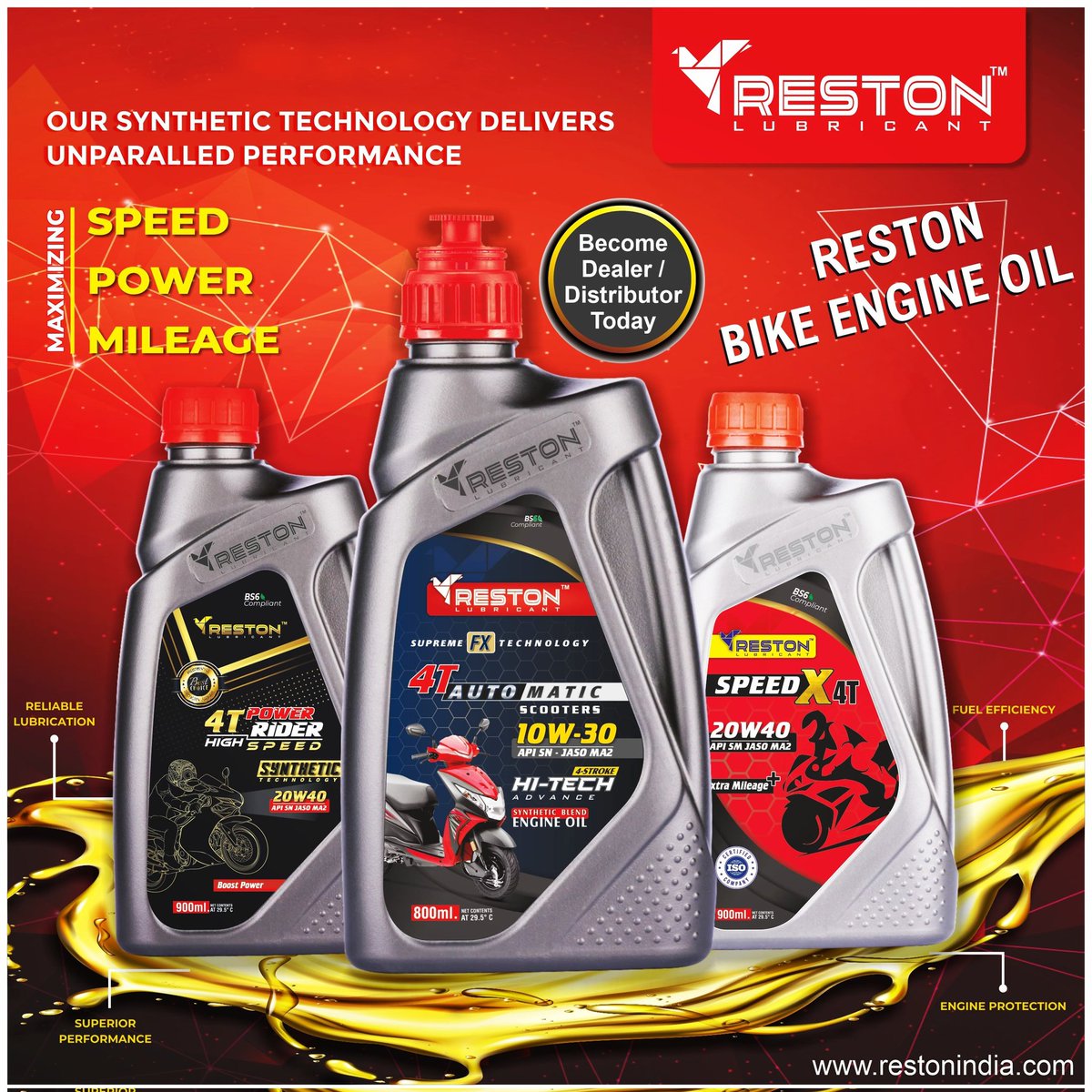 Become Distributor/ Dealer / Retailer of Reston Lubricant.. Reserve your District / City now!!
Premium Quality Engine Oil with Sales & Marketing Support!! 
Call now: +91 84 888 99 000
Web: restonlubricant.com
#restonlubricant
#perfectchoice 
#restonindia 
#kaguniversal