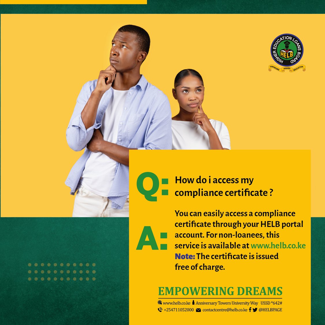 The certificate of compliance is issued to HELB Loan beneficiaries whose repayments are up to date or are still within the repayment grace period. You can easily access one for free on the HELB portal or through your e-citizen account.