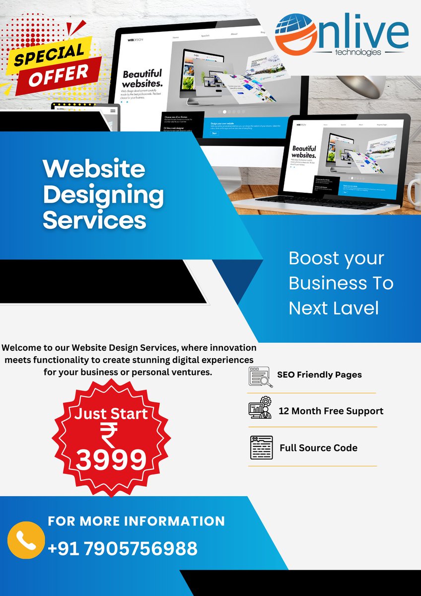 onlivetechno's tweet image. We build websites just for you! @onlivetechno specializes in creating simple, yet stunning websites tailored to meet your needs.
WhatsApp/call us at +916387659722, +917905756988
Visit - onlivetechnologies.com
#webdesigner #webprogrammingcompany #onlinebusiness