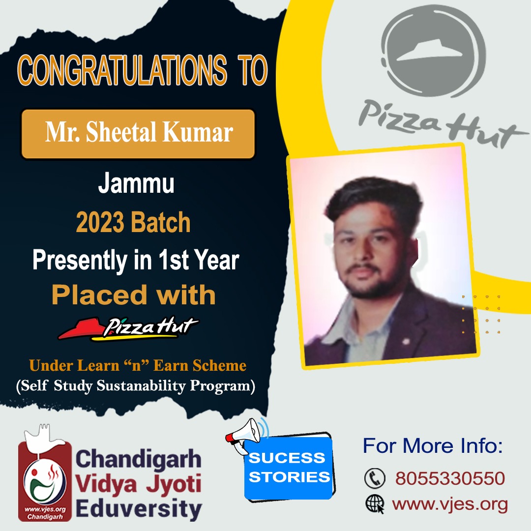 Congratulations to Mr. Sheetal Kumar from #jammu. 2023 Batch Presently in 1st Year. Placed with Pizza Hut Under Learn 'n' Earn Scheme (Self Study Sustanability Program)
#pizza #pizzahut #pizzalover #pizzatime #pizzamania #pizzaparty #pizzadelivery #cheese #cornpizza #onionpizza