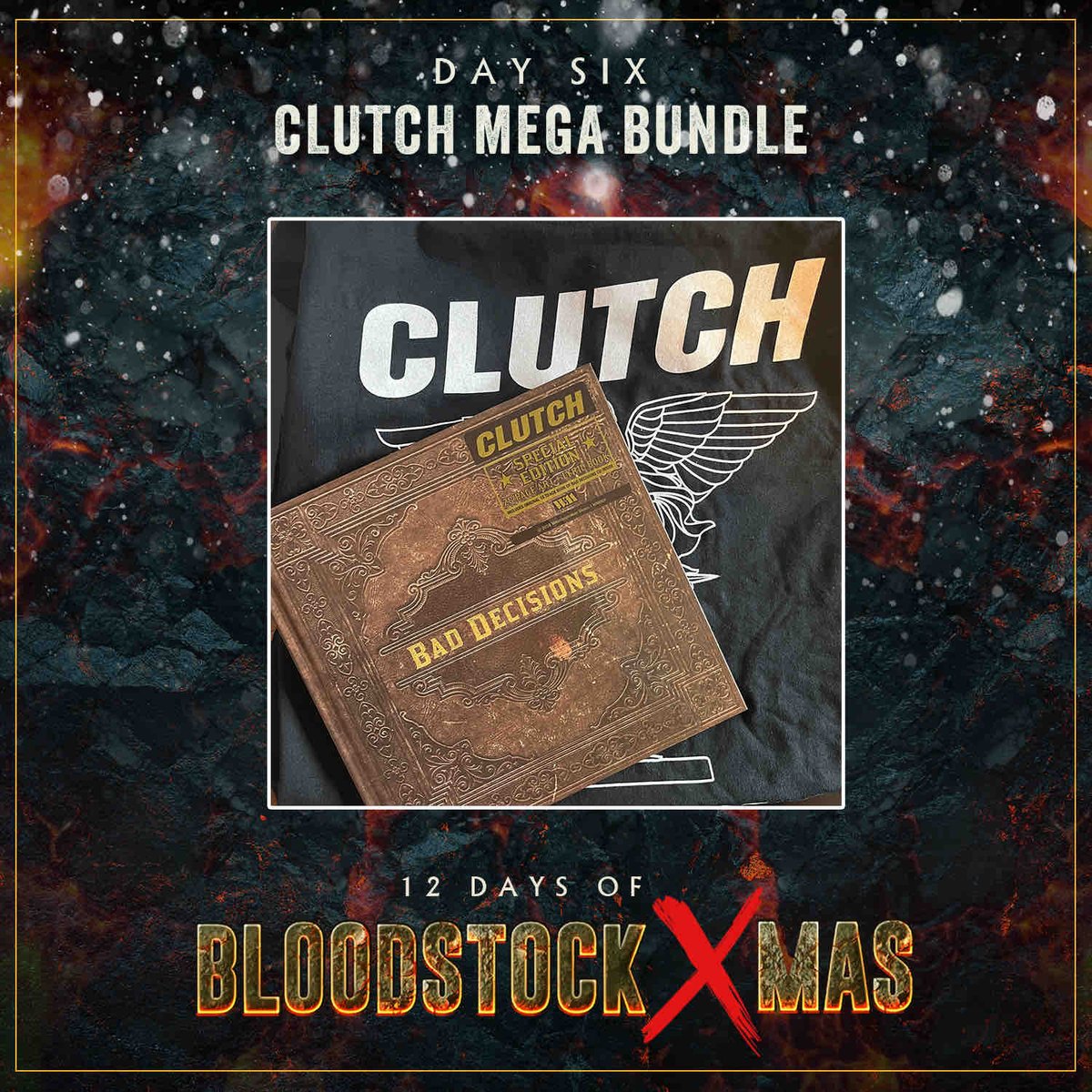 ON THE SIXTH DAY OF CHRISTMAS, BLOODSTOCK GAVE TO ME… A MEGA Clutch bundle: - Special edition Book Of Bad Decisions album - Clutch Psychic Warfare t-shirt - Neil Fallon will hand-write the lyrics to any Clutch song of your choice! Head over to our Insta or Facebook to enter!