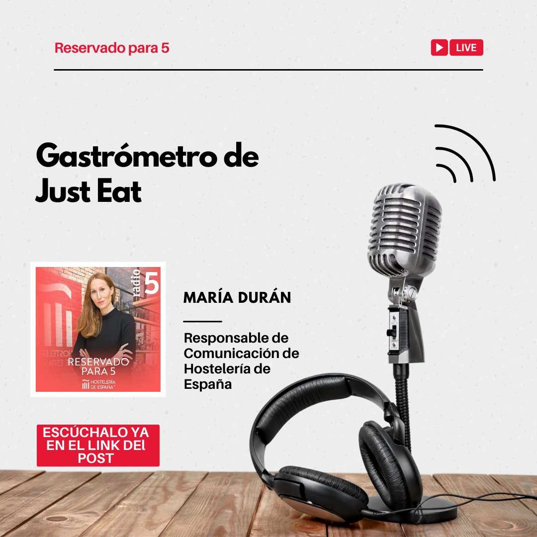 📅 En el último 'Reservado para 5' emitido en @radio5_rne  hablamos del Gastrómetro de @JustEat_es . 📻 Pues escucharlo entrando aquí: rtve.es/play/audios/re… #HosteleriaDeEspaña #Hosteleria #Hoteleria #Turismo #Restauración