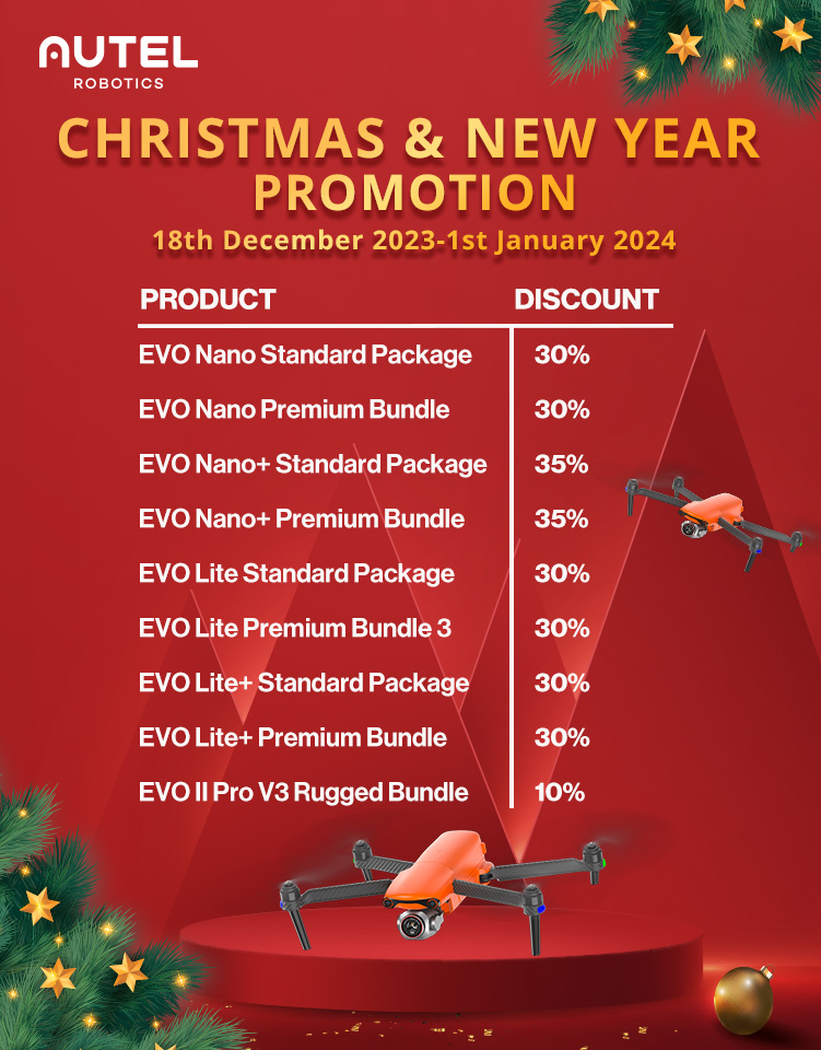 The @AutelRobotics Xmas & NY Sale has started!🎄☃️ Get up to 30% off the EVO Nano+/Nano, EVO Lite+/Lite Standard Package/Premium Bundle or the EVO 2 Pro V3 Rugged Bundle from 18th Dec 2023-1st Jan 2024! Get in touch at info@aetha.global to treat yourself! #christmas #newyear2024