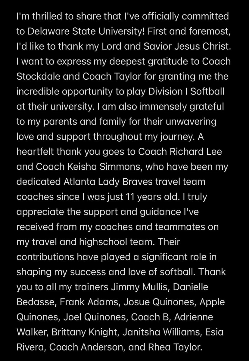 Brylin McCray (@brylinkennedy) on Twitter photo Today I am excited to announce my commitment to Delaware State University…Go Hornets!!
<a href="/hittingcoachJ/">Jimmy Mullis</a> <a href="/FootDoctor_Esia/">Esia Rivera</a> <a href="/dr3fastpitch/">DR3 Fastpitch: Coach D Rubin</a> Today I am excited to announce my commitment to Delaware State University…Go Hornets!!
<a href="/hittingcoachJ/">Jimmy Mullis</a> <a href="/FootDoctor_Esia/">Esia Rivera</a> <a href="/dr3fastpitch/">DR3 Fastpitch: Coach D Rubin</a>