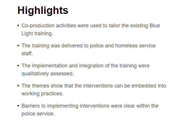 🚨See our new paper: Working with the police & homeless services in NW England to reduce alcohol harms: A feasibility study of a tailored Blue Light approach jsatjournal.com/article/S2949-… @Laura_Goodwin_ @patsy_irizar @dotbirch @AlcoholChangeUK @Carly_LL
