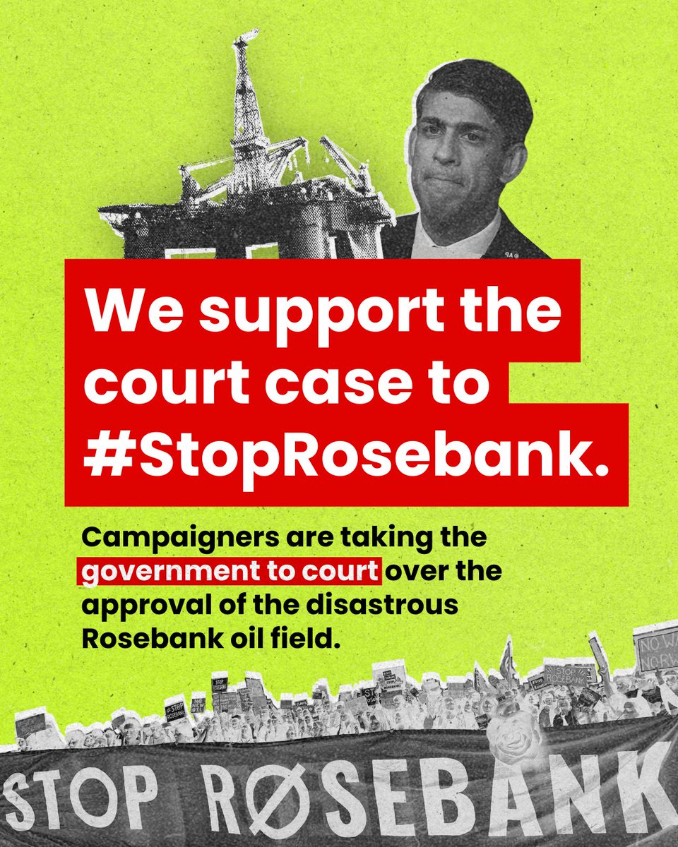 🚨GOOD NEWS: The UK gov is being taken to court over its disastrous decision to approve the Rosebank oil field

We believe the decision is not just morally &amp; economically wrong but unlawful; they must be held accountable

Add your name to support the case: gwitness.org/3v5Sxry