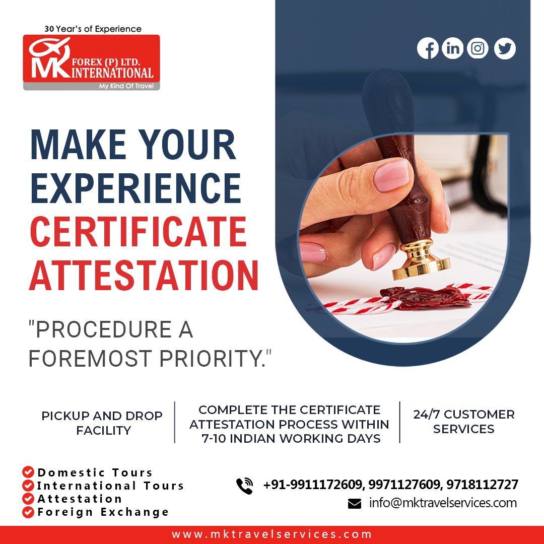 servicemktravel's tweet image. Embark on a seamless journey with MK Travels for hassle-free experience certificate attestation. Your success story deserves the right validation – make your experience certificate attestation a smooth expedition with MK Travels.

#MKTravelsAttestation
#CertificateValidation