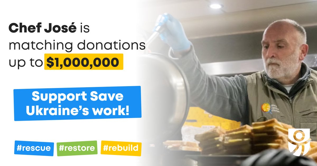 Mykola Kuleba (@mykolakuleba) on Twitter photo As you may recall, Chef Jose has pledged to match donations up to $1,000,000 to support <a href="/SaveukraineUs/">Save Ukraine</a> work in evacuating #children and families from frontline combat zones and rescuing and returning abducted kids to #Ukraine.
We are thrilled to share that we've already received As you may recall, Chef Jose has pledged to match donations up to $1,000,000 to support <a href="/SaveukraineUs/">Save Ukraine</a> work in evacuating #children and families from frontline combat zones and rescuing and returning abducted kids to #Ukraine.
We are thrilled to share that we've already received