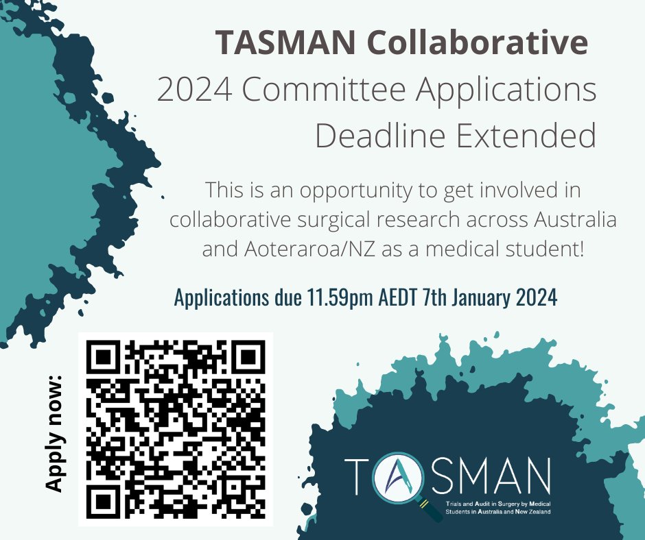 Applications to join the 2024 TASMAN committee have been extended to 7th January 2024 🤩🤩 - apply now here: forms.gle/A47C1wgPQxAKb2…